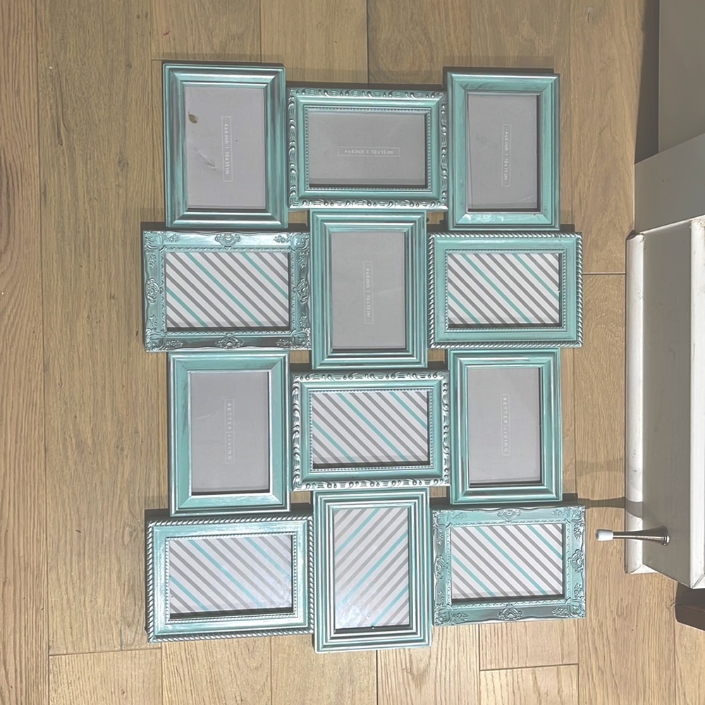 🛑SOLD. Better Living Multiple Photo Frame. Green with Silver Accent.🛑